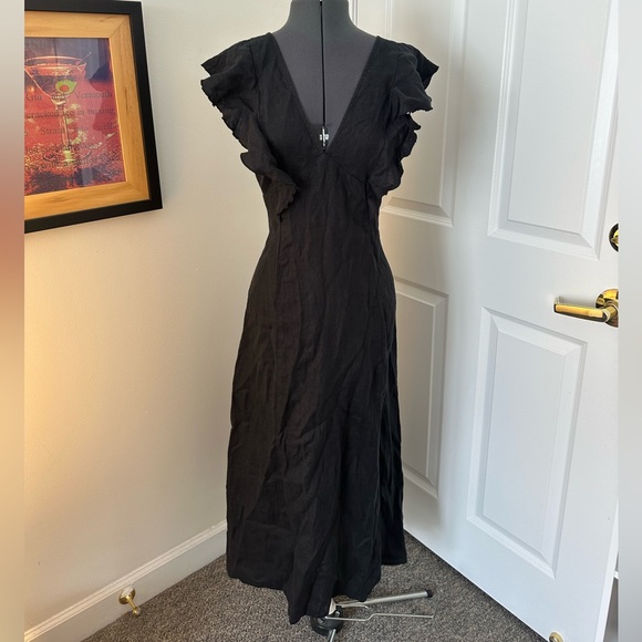 Rails Dresses & Skirts - $268 NWT Rails Women's Black Constance Linen Flutter Sleeve Midi Dress Size L